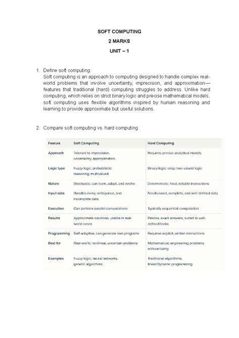 SC 2 MARKS UNIT 1: SOFT COMPUTING CONCEPTS & TECHNIQUES - Studocu