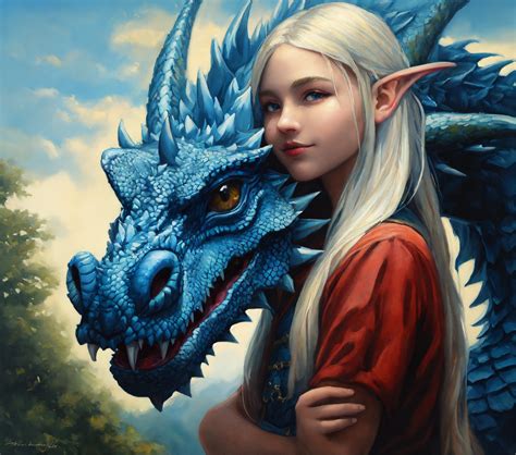 Lexica - Oil painting of a huge, magnificent two meter big blue dragon head with a 15 year old ...