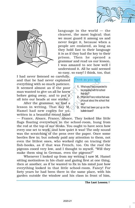 Prose 1 The Last Lesson - NCERT Book of Class 12 Flamingo