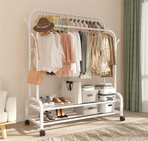 Amazon.com: Antiwar Sturdy Metal Double Rodding Clothes Rack With ...