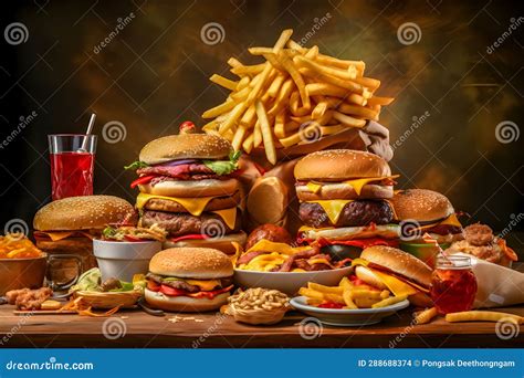 Useless Junk Food Piled Up on the Table. Created Using Generative AI Stock Illustration ...