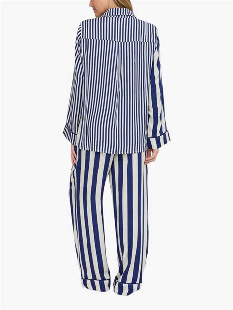 Lily and Lionel Evie Stripe Button Through Long Pyjama Set, Navy