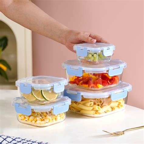 Nestro Airtight Food Storage Square Container Set Of 5 Blue XS 160 S ...