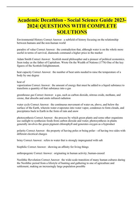 Academic Decathlon - Social Science Guide | QUESTIONS WITH COMPLETE ...