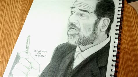 Sketch of king Saddam Hussain | How to draw portrait | Saddam Hussain ...