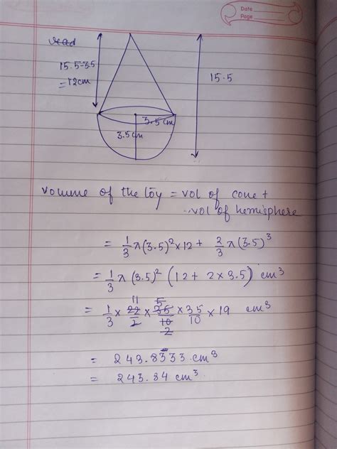 A toy is in the form of a cone of radius 3.5cm mounted on a hemisphere ...