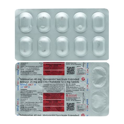Telma-MCT 40/25/12.5 mg Tablet 10's Price, Uses, Side Effects ...