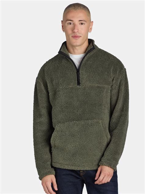 No Boundaries Men's & Big Men's Faux Shearling High Pile Fleece Quarter ...