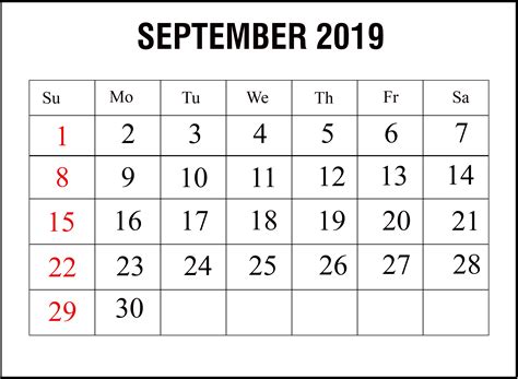 😃[Free}*^ September 2019 Printable Calendar for Word, Excel & PDF