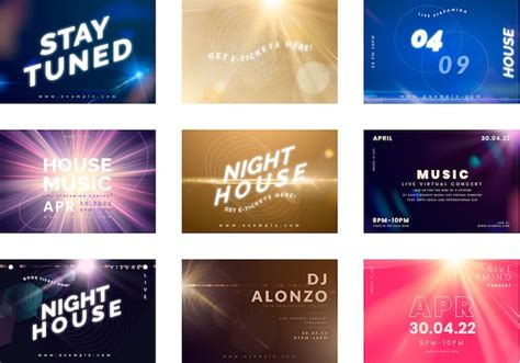 Night event, concert poster horizontal template set | Free Vector
