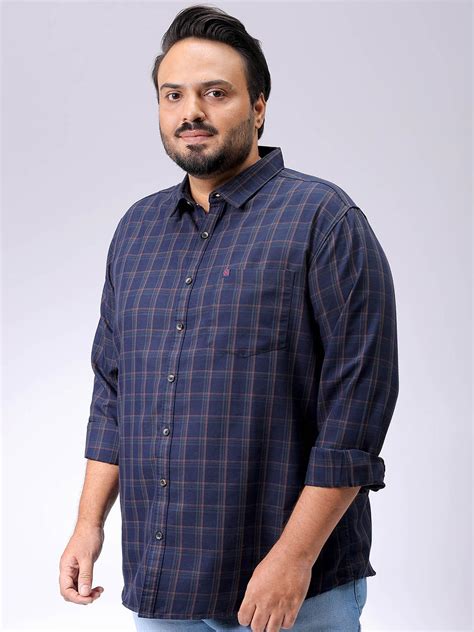 Buy Hardsoda By The Indian Garage Co Mens Navy Blue Plus Size Checkered ...