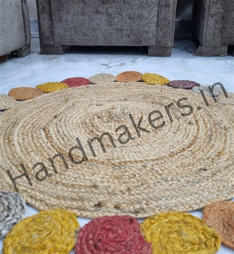 Handmakers Jute and cotton are rug with multiclored outer circle for ...