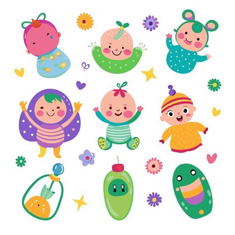 Adorable cartoon babies with flower and stars pattern | Premium AI ...