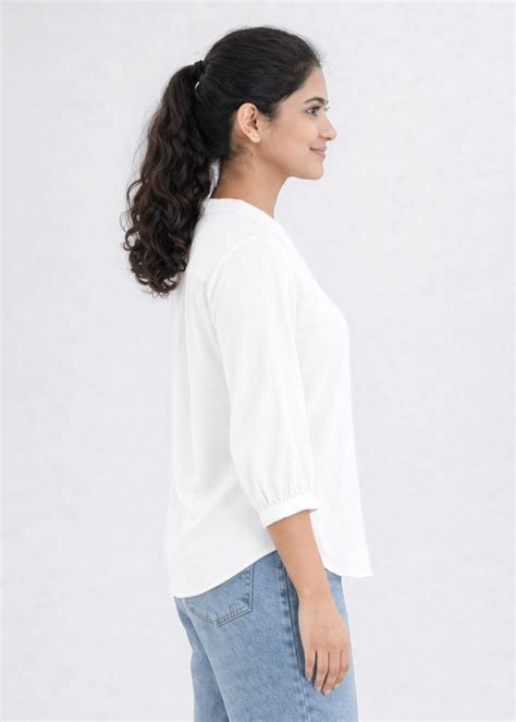 White Textured V-Neck Workwear Top for Women | Flurr