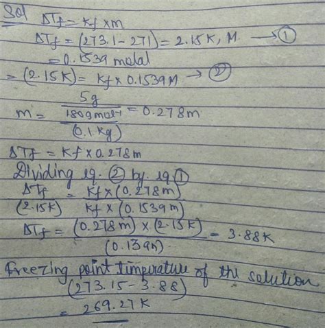 A 0.1539 molal aqueous solution of cane sugar (mol mass =342gmol−1) has ...