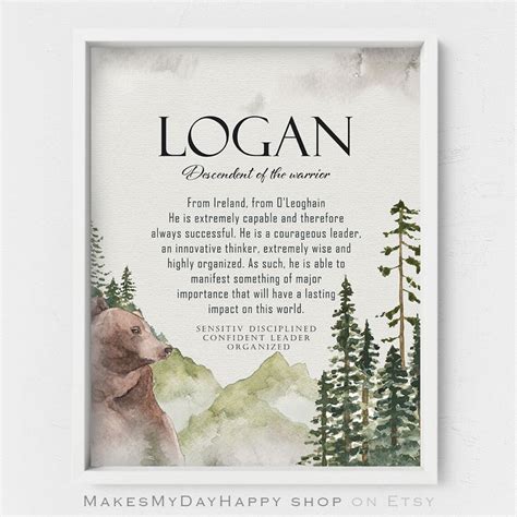 Logan Custom Name Meaning Printable Art,woodland Nursery,forest ...