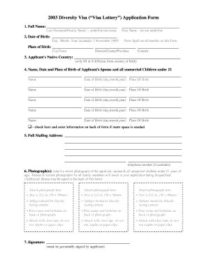 2003 Diversity Visa Application Form - Blank Fillable Template | Fill ...
