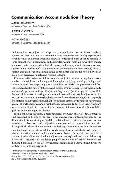 Communication Accommodation Theory - The International Encyclopedia of ...