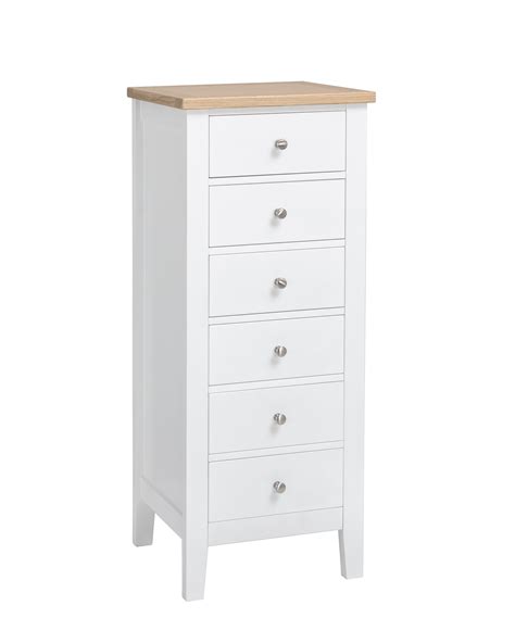Leif 6 Drawer Tall Chest of Drawers in White & Oak — Furniture Warehouse