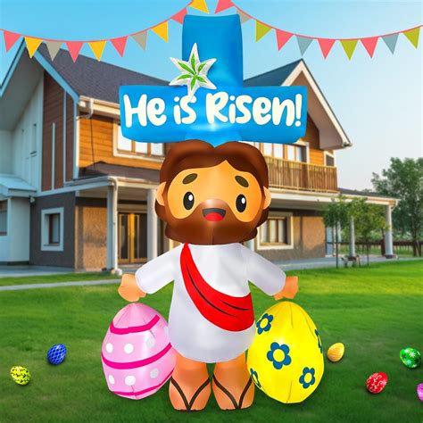 Amazon.com: PullCrease 6ft Easter Inflatables Decoration He is Risen ...