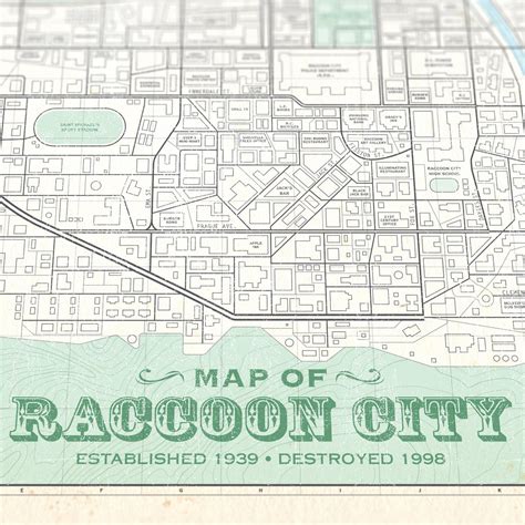 Resident Evil - Raccoon City - Vintage Plat Map - 16x20 – KnerdKraft - map of raccoon city