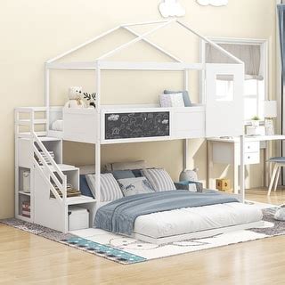 Twin Over Full House Bunk Bed with Storage Staircase and Blackboard ...