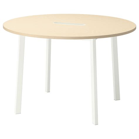 MITTZON conference table, round birch veneer/white, 120x75 cm (471 ...