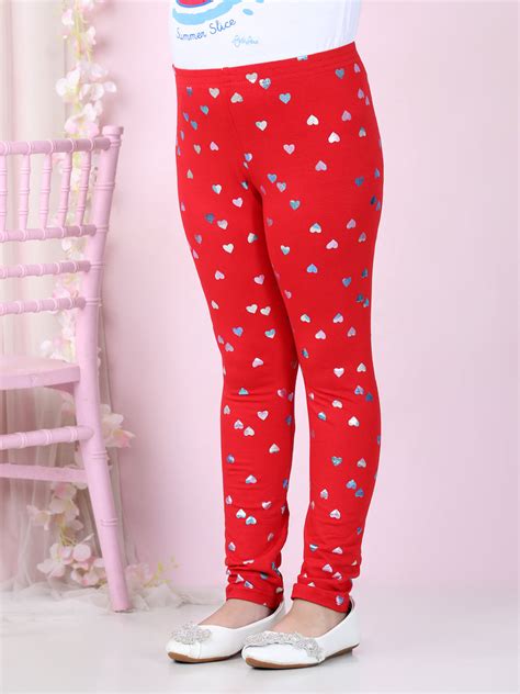 Girls Heart Foil Print Leggings-Red – Stylestone