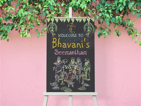 Buy Chalkboard Sreemantham Welcome Sign, Seemantham Ceremony Boy Baby ...