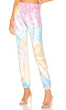 Frankie B Kendall Crystals Stripe High Rise Sweatpant in Tie Dye | REVOLVE