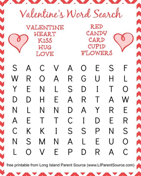 Valentine's Word Search Printable
