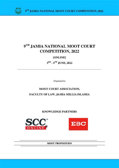 Jnmcc 2022 moot proposition - 9 TH JAMIA NATIONAL MOOT COURT ...