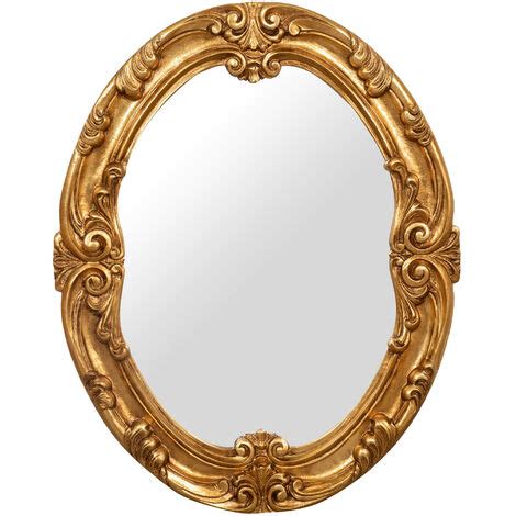 Specchio Ovale Barocco In Resina Oro - 50x76 Cm, Made In Italy, Cornice Anticata