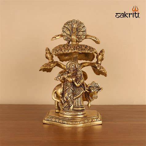 Brass Radha Krishna with Tree – 7 Inch Romantic Divine Statue – Sacred ...