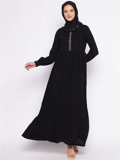 Nabia Black Nida Matte Abaya For Women with Georgette Scarf