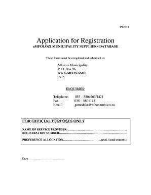 Umfolozi Municipality Database Registration Forms - Fill and Sign ...