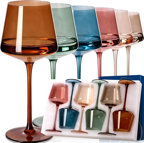 Amazon.com | Colored Wine Glasses Set of 6-18oz【Hand Blown】Crystal ...