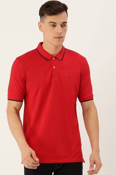 Buy Men Red Solid Polo Neck Collar T-shirt Online - 891638 | Peter England
