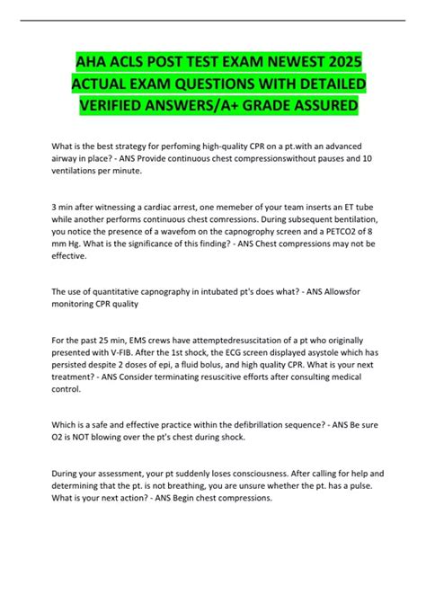 AHA ACLS POST TEST EXAM NEWEST 2025 ACTUAL EXAM QUESTIONS WITH DETAILED ...