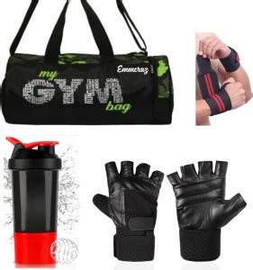 EMMCRAZ my green gym bag with spider bottle with wrist support & gym ...