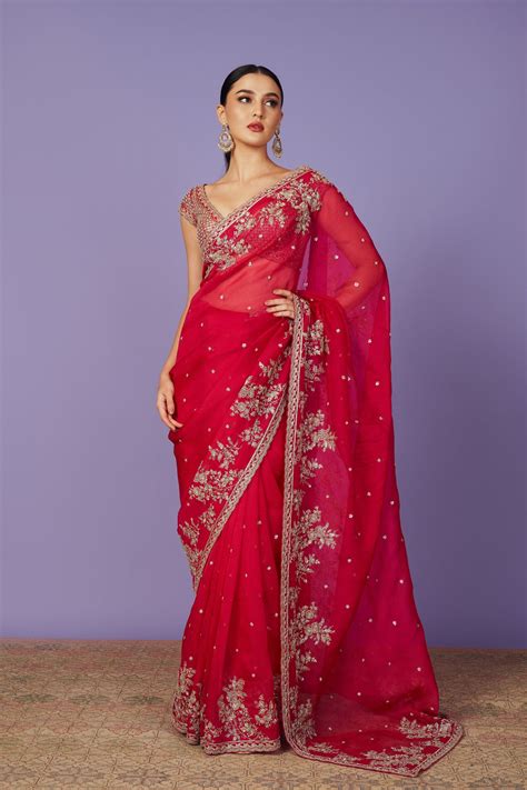 Anushree Reddy - Inayat Hot Pink Saree Set - Elahe