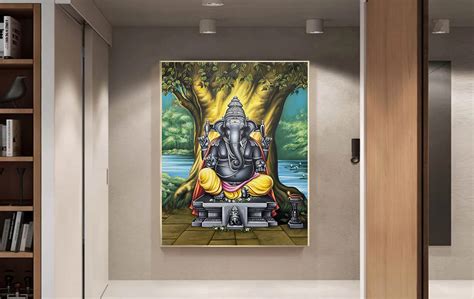 Lord Ganesha Painting Oil Canvas Painting Hindu God Indian - Etsy India