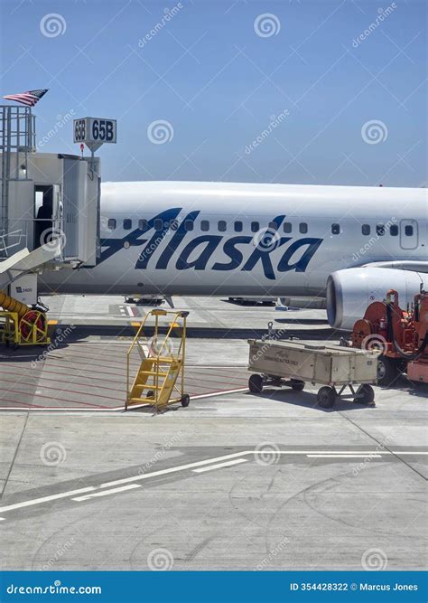 An Alaska Airlines Plane on the Tarmac at the Terminal at LAX Airport ...