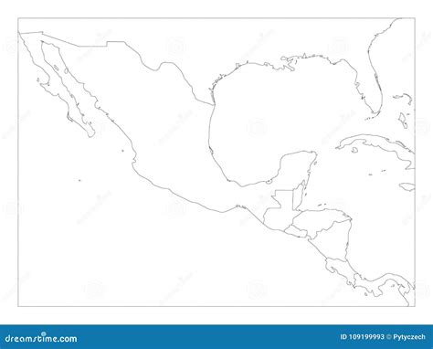 Blank Political Map of Central America and Mexico. Simple Thin Black Outline Vector Illustration ...