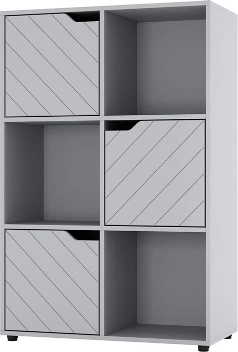 URBNLIVING Grey Wooden Cube Bookcase With Line Doors | Ubuy India