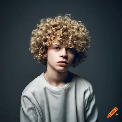Young white blond rapper with curly hair on Craiyon