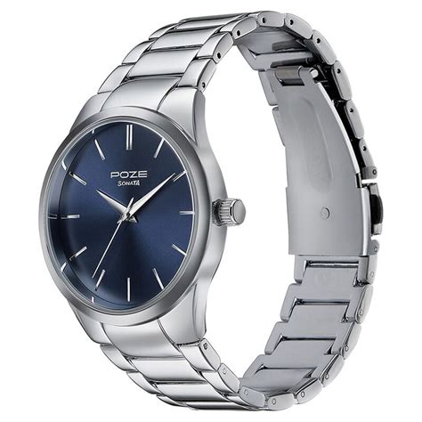 Buy Online Sonata Poze Quartz Analog Blue Dial Metal Strap Watch for ...