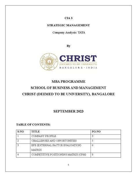 SM CIA3 - cia 3 - CIA 3 STRATEGIC MANAGEMENT Company Analysis: TATA By ...
