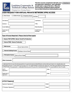 User Request for VPN Access - Blank Fillable Template | Fill Out, Print ...