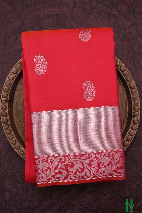 Paisley Zari Buttas Hot Red Kanchipuram Silk Saree – Sundari Silks